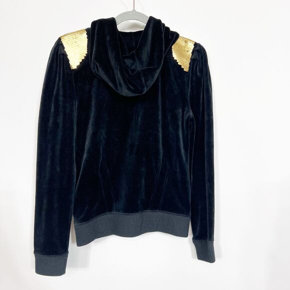 Juicy Couture Jacket Hoodie women’s large Black Zip Up Sequin Velour 90s y2k - Picture 3 of 7